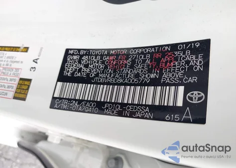 2019 Toyota Mirai z USA, uszkodzony, nr VIN JTDBVRBD8KA005779